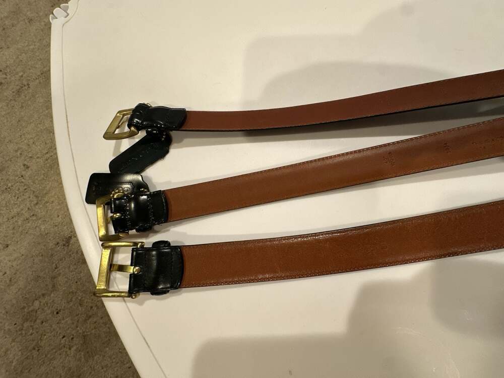 Three Coach Handcrafted Genuine Leather Belts Solid Brass Hardware - Picture 2 of 4